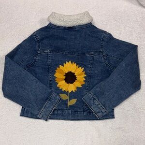 Gymboree Blue Denim Jean Jacket embroidered Sunflowers size 6 girls